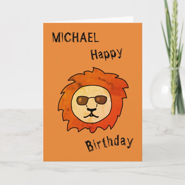 Carte Un lion Cool avec lunettes de soleil Nom (Devant)