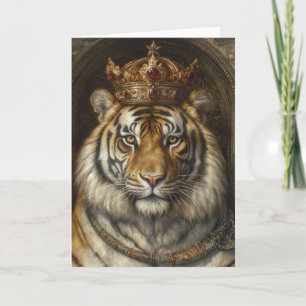 Carte Un magnifique tigre dans une couronne de rubis or