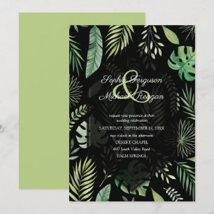 Carte Un mariage botanique noir tropical vert invite