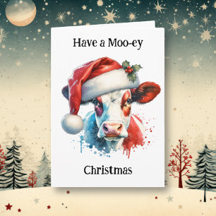 Carte Un Noël Moo-ey Amusant Vacances Pun Vache