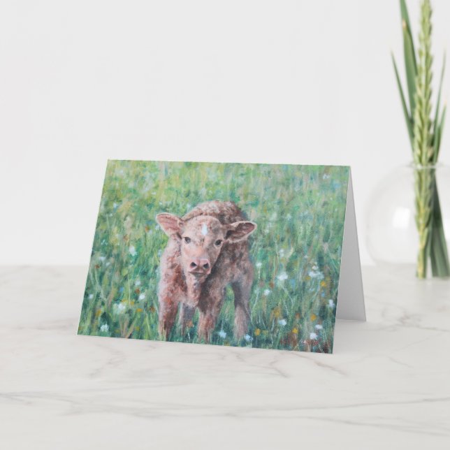 Carte Un Nouvel Enfant Veau De Printemps Art Original To (Devant)
