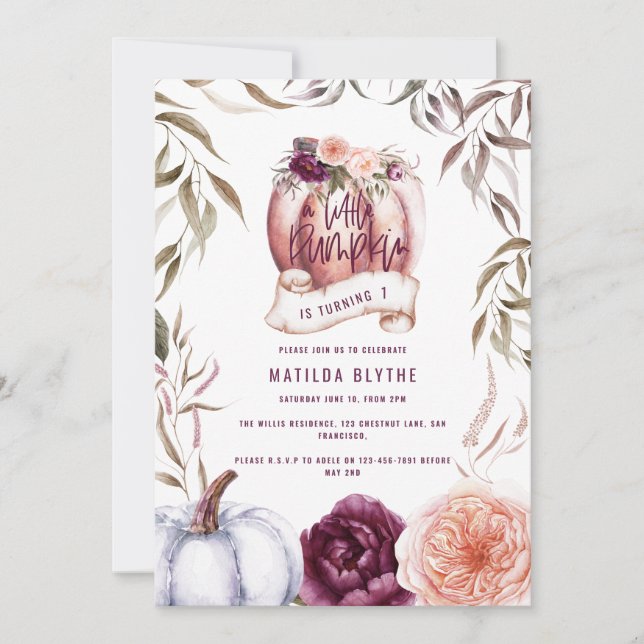 Carte Un petit anniversaire d'automne fleuri violet citr (Devant)