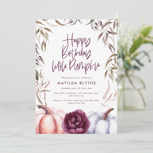 Carte Un petit anniversaire d'automne fleuri violet citr (Debout devant)