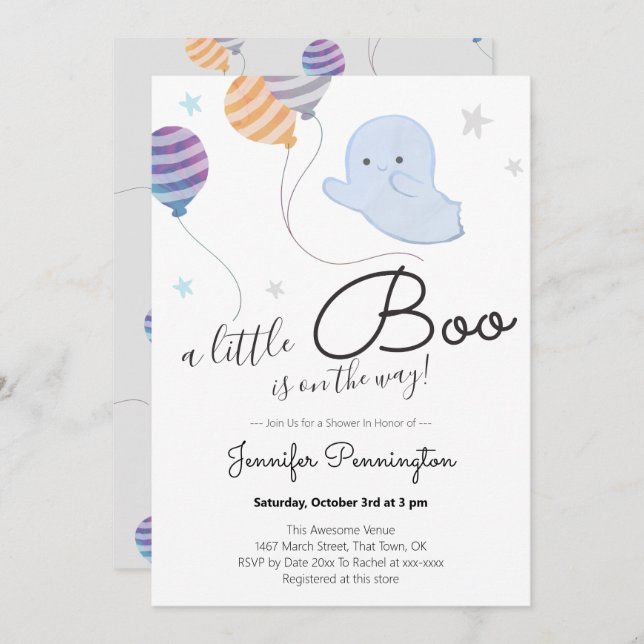 Carte Un Petit Baby shower Boo (Devant / Derrière)