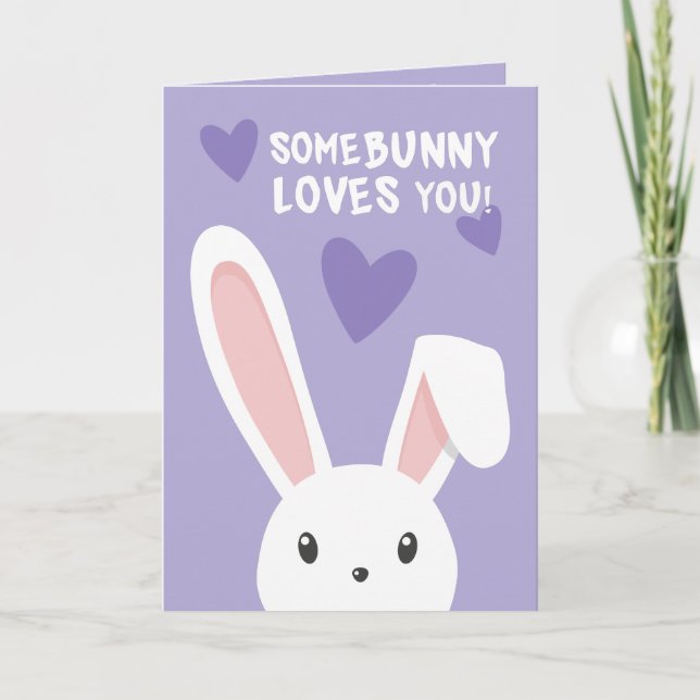 Carte Un petit lapin t'aime Cœurs mignons Violet Saint V (Devant)