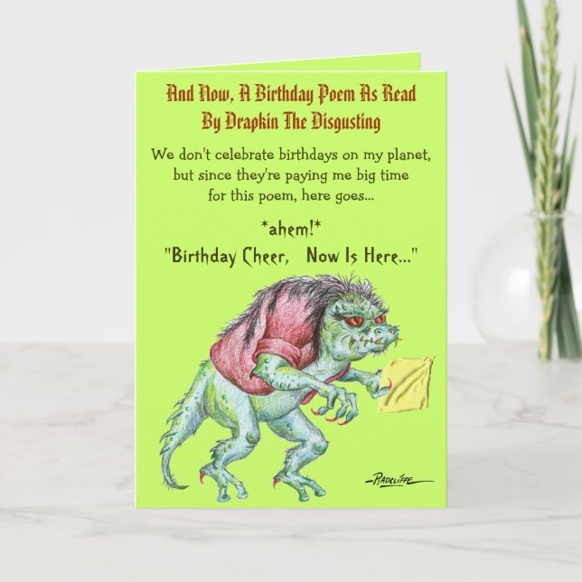 Carte Un poème d'anniversaire par Drapkin le dégoût (Devant)