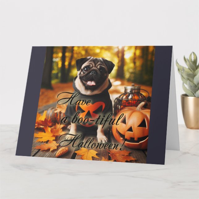 Carte Un pug chien halloween (Petite plante)