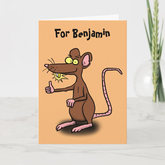 Carte Un rat brun mignon pouce vers le haut dessin animé (Devant)