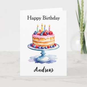 Carte Un simple gâteau d'anniversaire aquarelle pour l'a