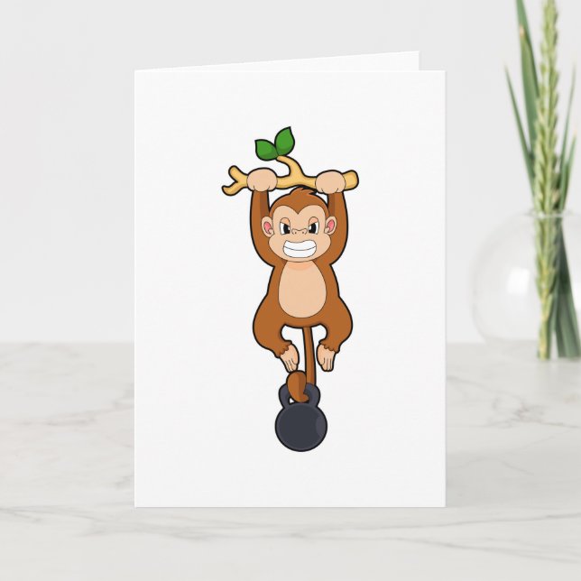 Carte Un singe à l'entraînement de force avec Dumbbell (Devant)
