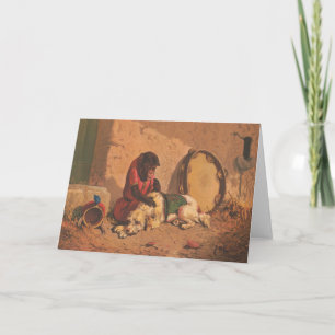 Carte Un Singe Et Un Chien Avec Un Grand Tambourin