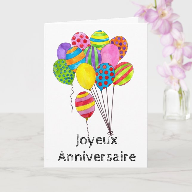 Carte Un tas de ballons d'anniversaire français (Orchidée)