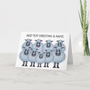 Carte Un troupeau de moutons heureux et d'agneau