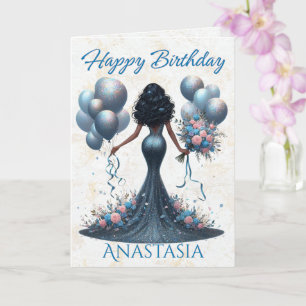 Carte Une Africaine Américaine Glamour Bleu Anniversaire