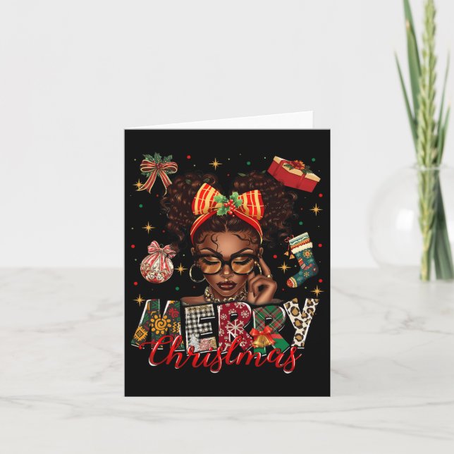 Carte Une Africaine Américaine Noire Joyeuse Pajam Noël (Devant)