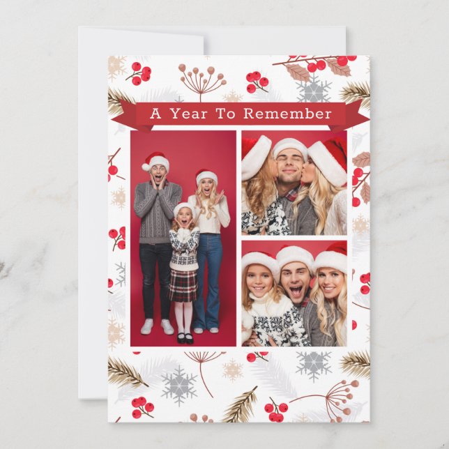 Carte Une année pour se souvenir de Noël Fir Holly 3 Pho (Devant)