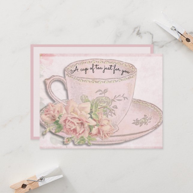 Carte Une coupe de thé pour la fête des mères rose rien  (Devant/Arrière en situation)
