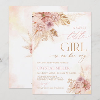 Carte Une douce petite fille Boho Floral Baby shower Inv