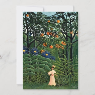 Carte Une femme marche dans une forêt exotique