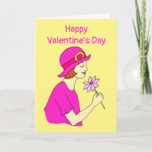 Carte Une femme rose Casquette Saint Valentin