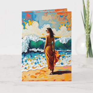 Carte Une femme sur la plage Abstraite de penser à vous