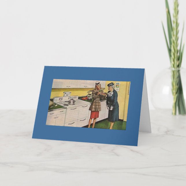 Carte Une femme vintage montre du casserole à un aîné (Devant)