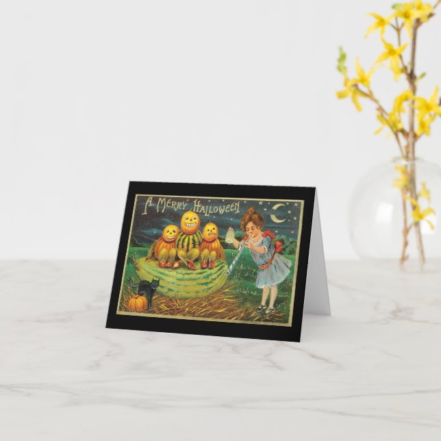 Carte Une fille aux melons de citrouille joyeux Hallowee (Fleur jaune)