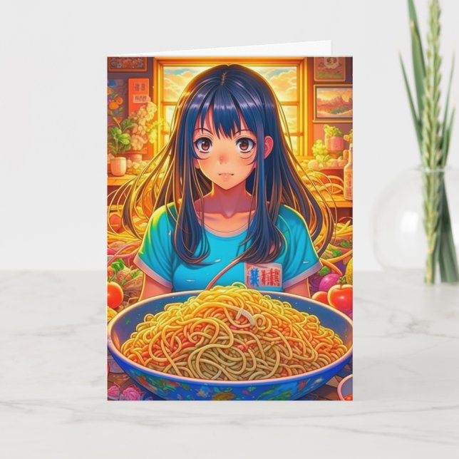 Carte Une fille et son Ramen Anime drôle Anniversaire (Devant)