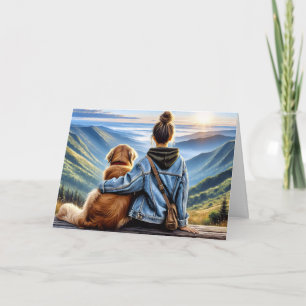 Carte Une fille et un Golden Retriever pensent à vous