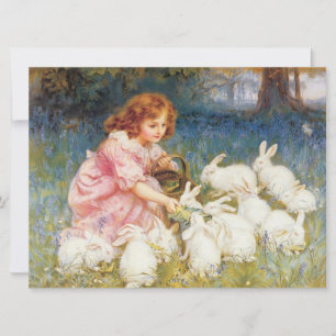 Carte Une fille nourrit les lapins (par Frederick Morgan