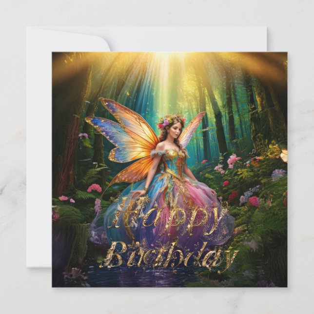 Carte Une forêt enchantée de fée magique Joyeux Annivers (Devant)