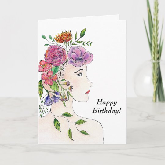 Carte Une Joyeuse Femme D Anniversaire Avec Des Fleurs Zazzle Ca