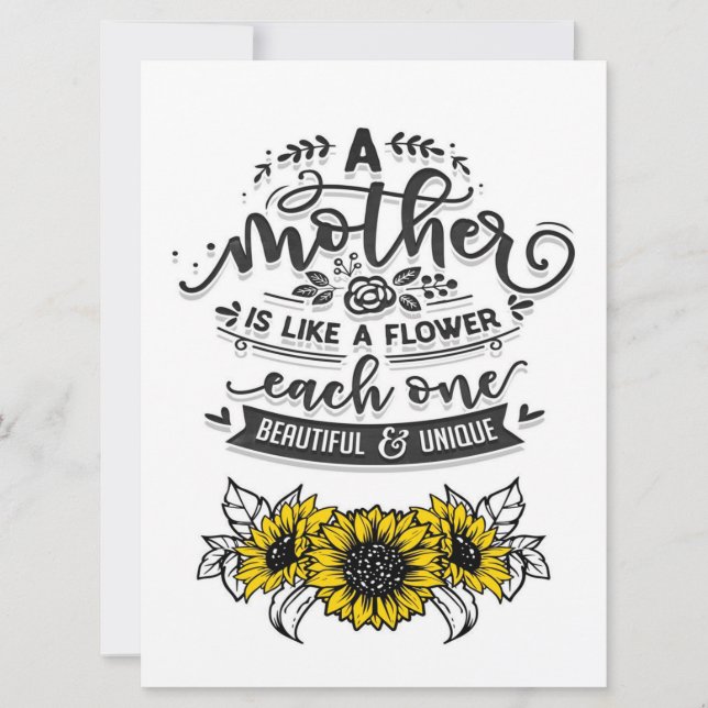 Carte Une Mère Est Comme Une Fleur | Texte de mur (Devant)
