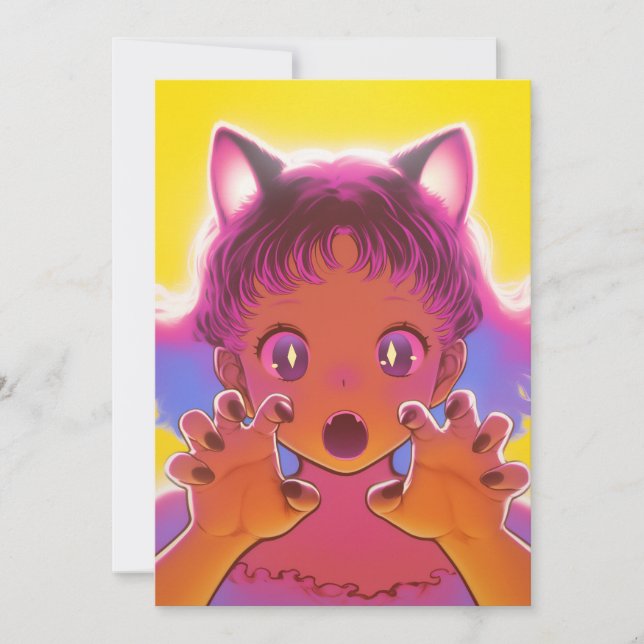 Carte Une mignonne fille au chat (Devant)