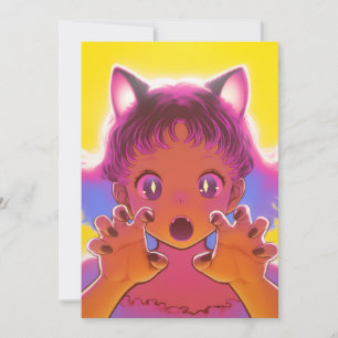 Carte Une mignonne fille au chat