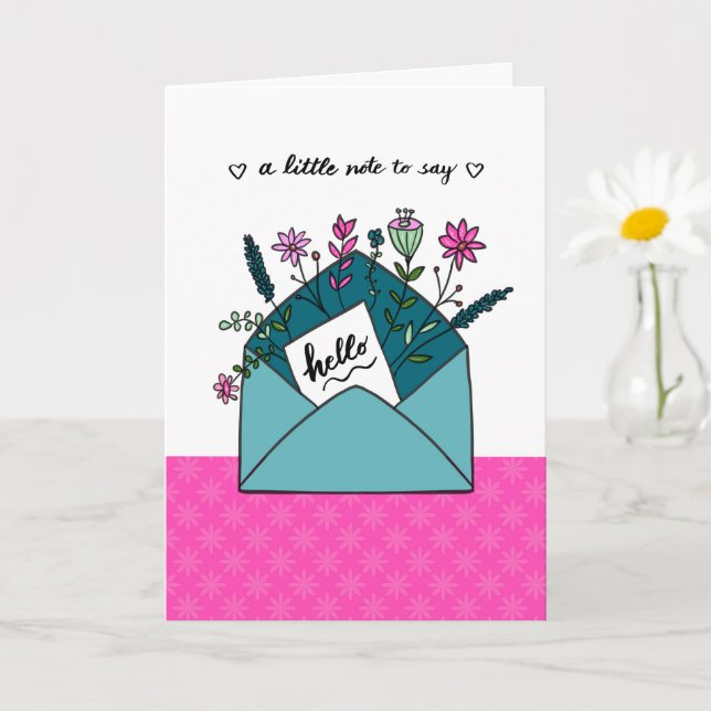 Carte Une note à dire Bonjour avec des fleurs (Petite plante)