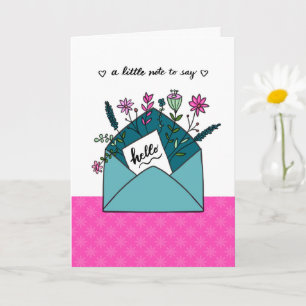 Carte Une note à dire Bonjour avec des fleurs