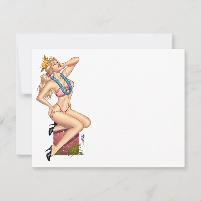 Carte Une petite fille blonde avec des fleurs en bikini  (Devant)
