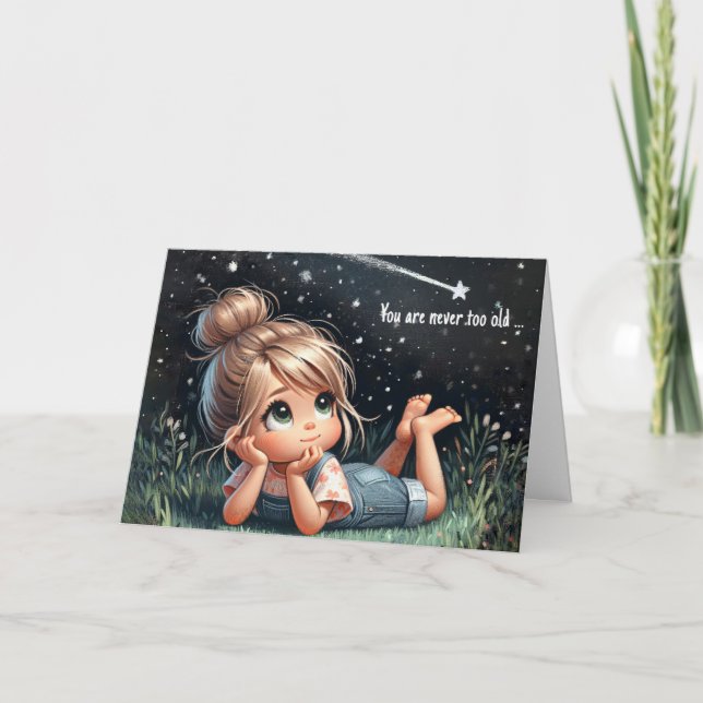 Carte Une petite fille regarde une étoile de tir (Devant)