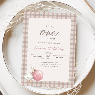 Carte Une petite oie   Bébé à ruban rose 1er anniversair