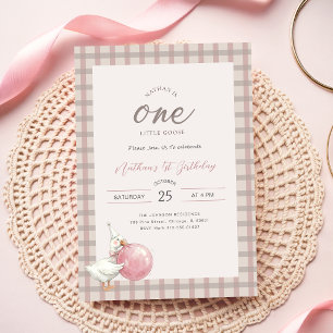 Carte Une petite oie   Bébé à ruban rose 1er anniversair