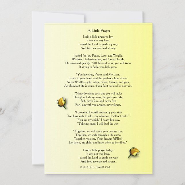 Carte "Une Petite Prière" Mat Yellow Rose Bud