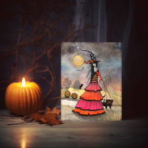 Carte Une promenade d'Halloween Fantastique Sorcière et 