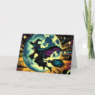 Carte Une sorcière et une Halloween pleine lune