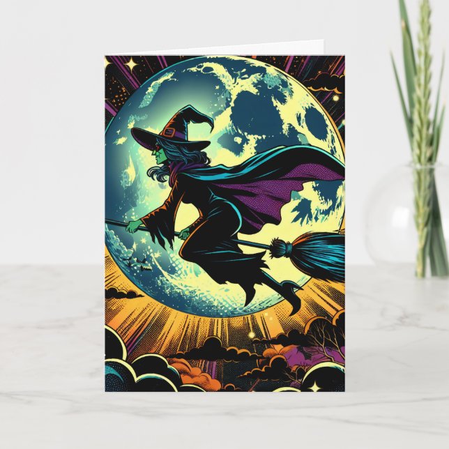 Carte Une sorcière et une Pleine lune Halloween (Devant)