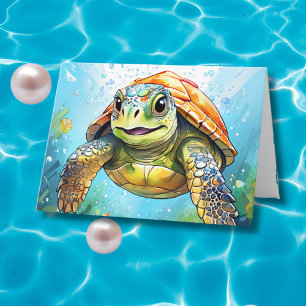 Carte Une tortue de mer et coloriage Page Anniversaire