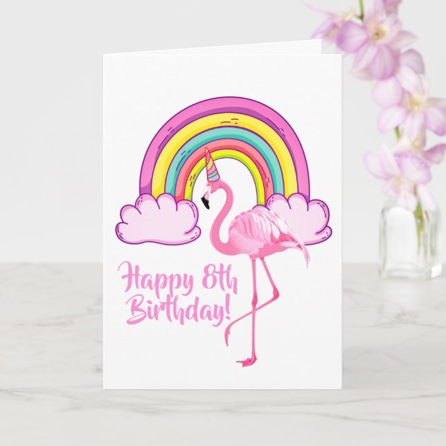 Carte Unicorn Flamant rose Magique Rainbow Girl 8e anniv (Orchidée)