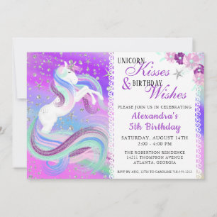 Carte Unicorn Kisses Anniversaire Voeux Argent Étoiles V