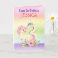 Unicorn Rainbow Colors 3ème anniversaire Nom