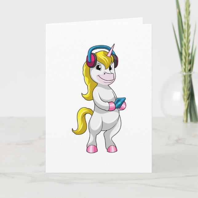 Carte Unicorne à l'écoute de musique avec casque (Devant)